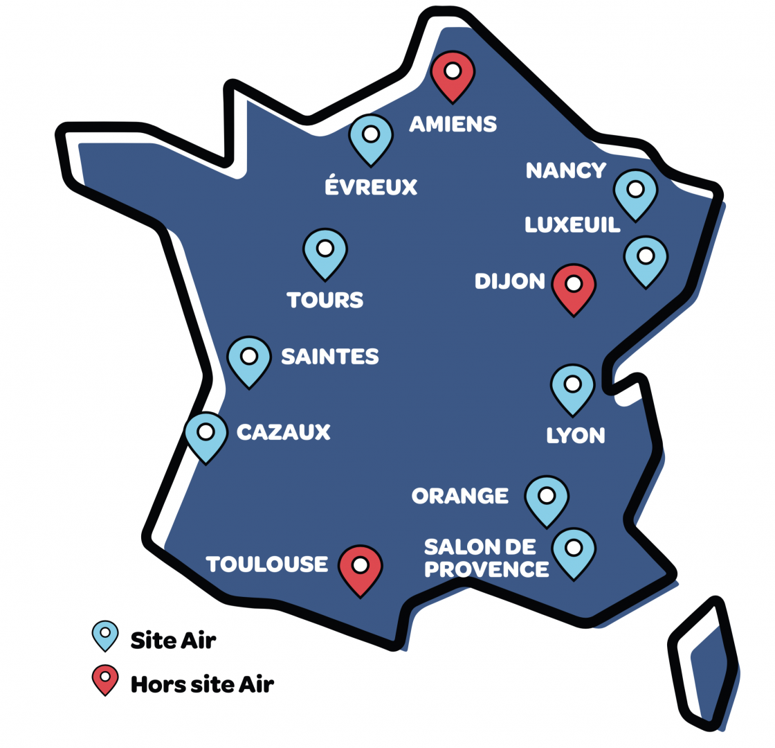 Carte d'implantation des Escadrilles air jeunesse en France