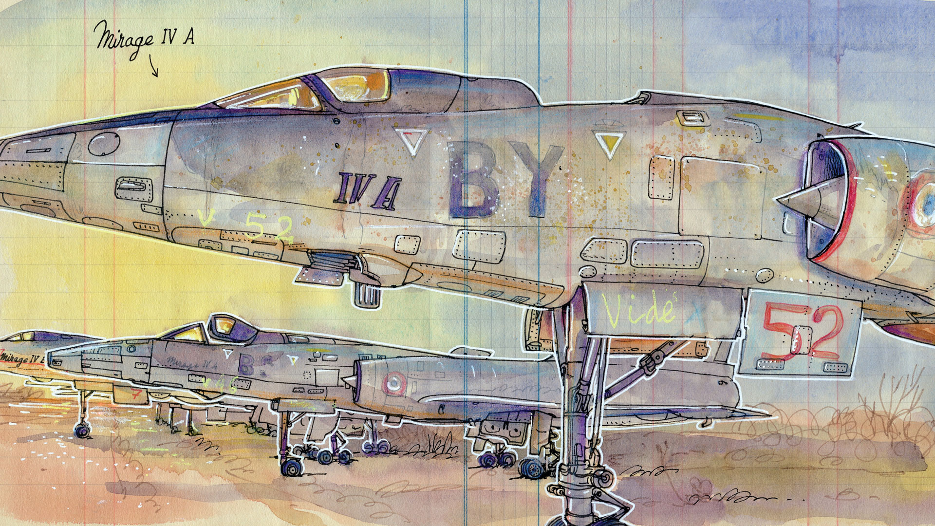 Croquis d'un Mirage IV par Lapin, peintre de l'Air et de l'Espace