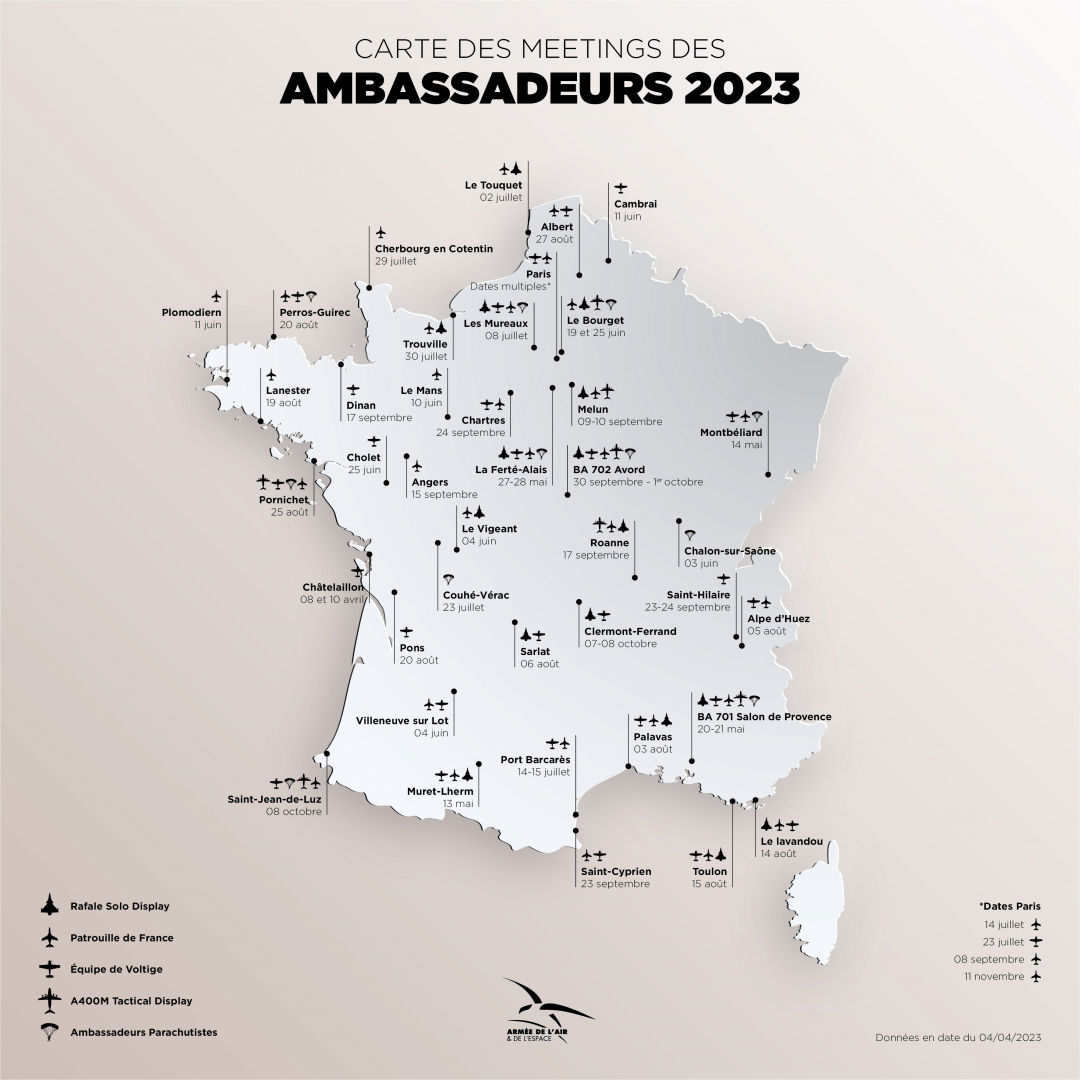 Carte de France des représentations des Ambassadeurs de l'armée de l'Air et de l'Espace