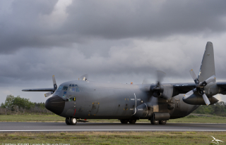 Un C-130 Hercules de la 61e escadre de transport effectue un posé d'assaut