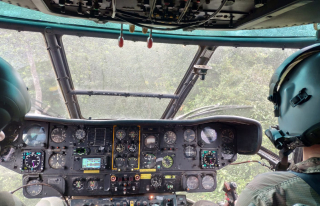 Vue de l'intervention depuis le cockpit du Puma