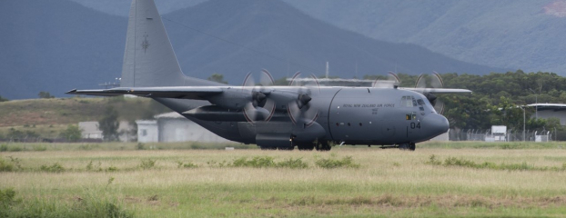 Un avion de transport C130J de l'armée de l'Air néo-zélandaise lors de l'exercice "Croix du Sud 2023"